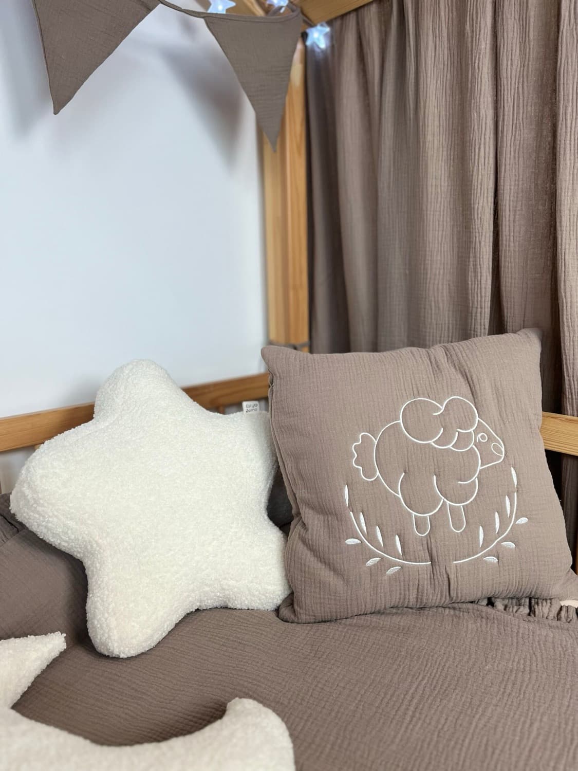 Muslin Pillow with Lamb Embroidery