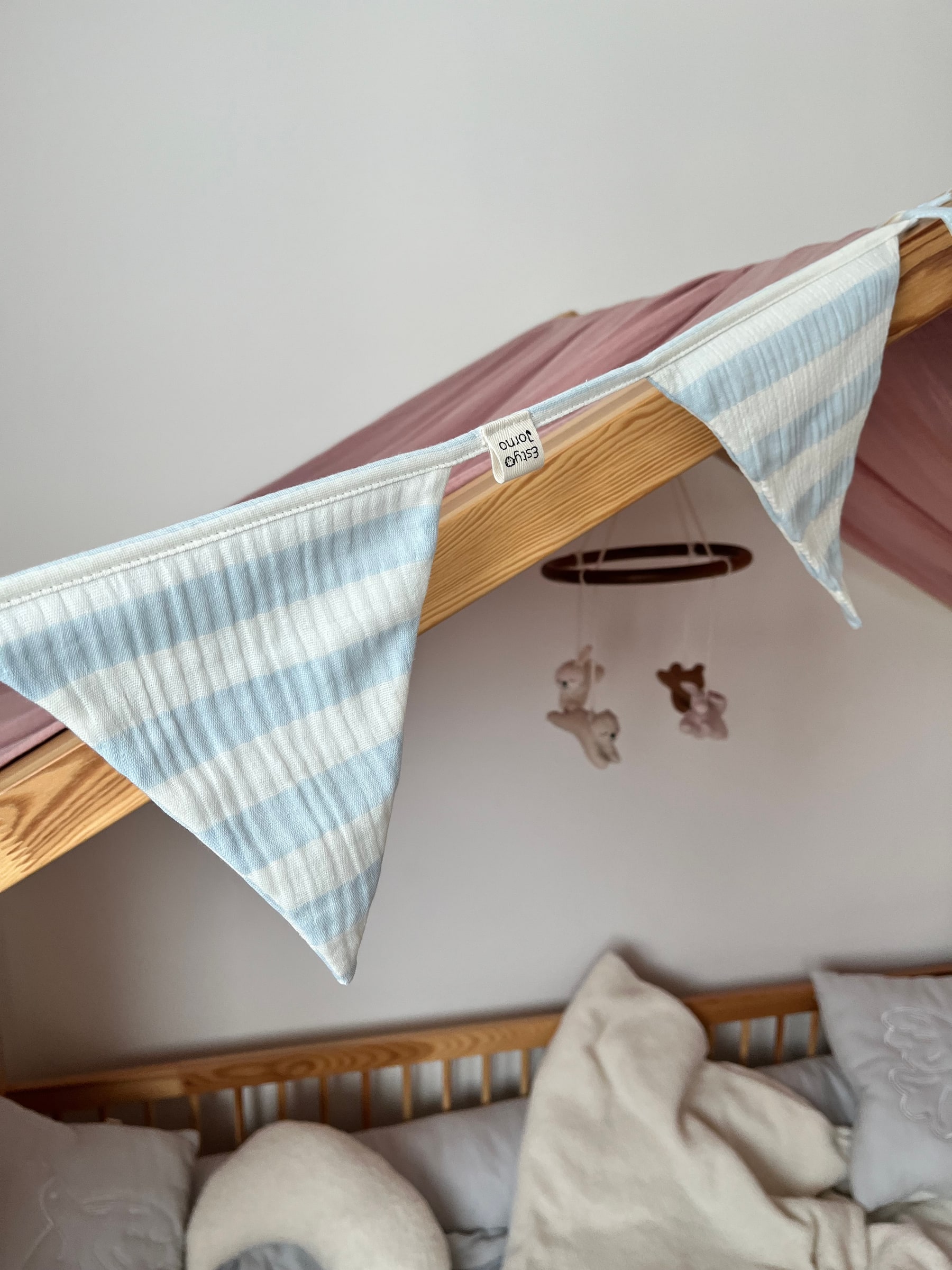 Decorative Blue Striped Muslin Garland 250 cm