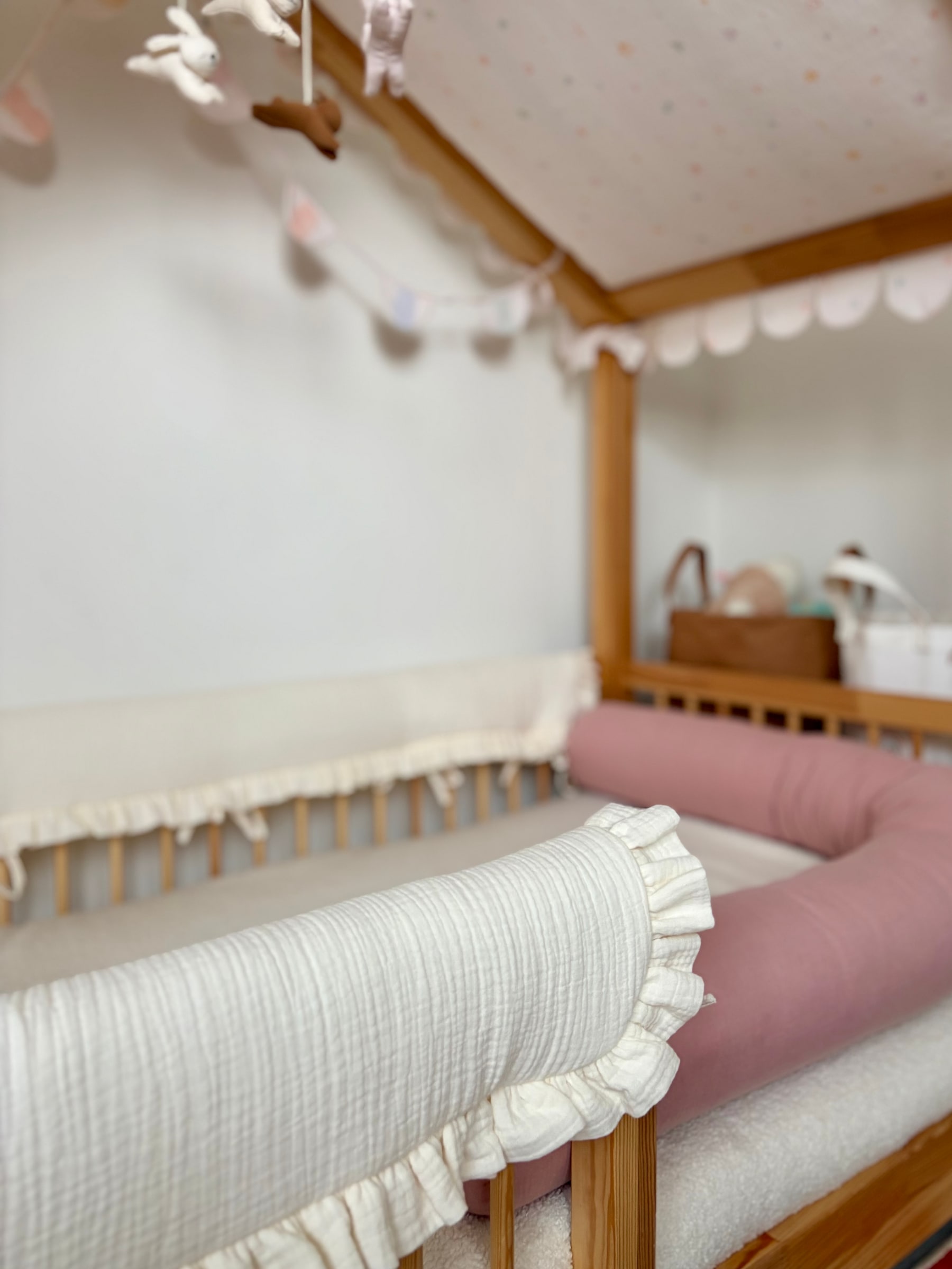 Muslin Bolster Bumper for Montessori Bed
