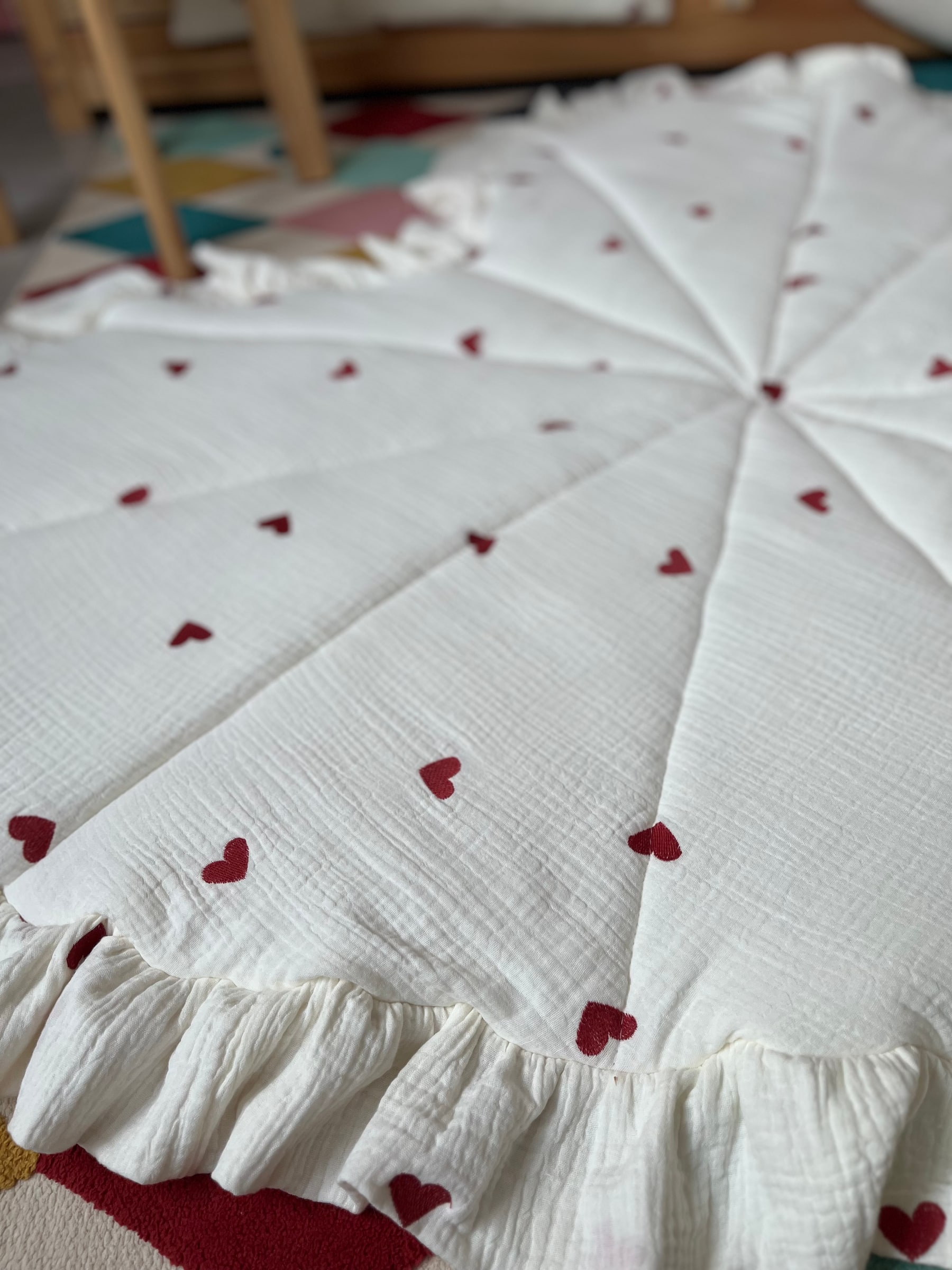 Heart-Shaped Muslin Play Mat with Ruffles