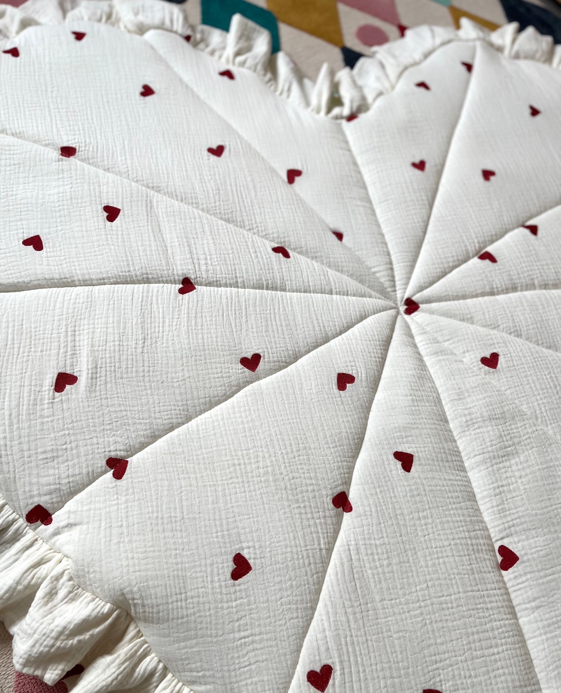 Heart-Shaped Muslin Play Mat with Ruffles