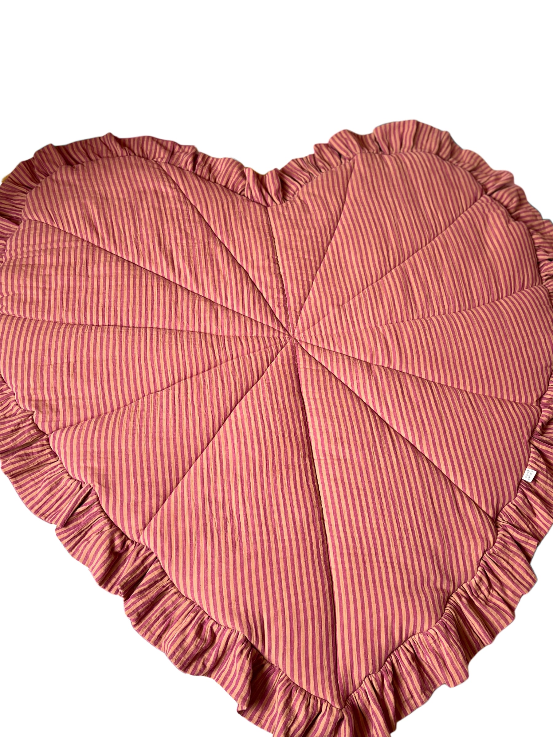 Heart-Shaped Muslin Play Mat in Caramel and Marsala Stripes