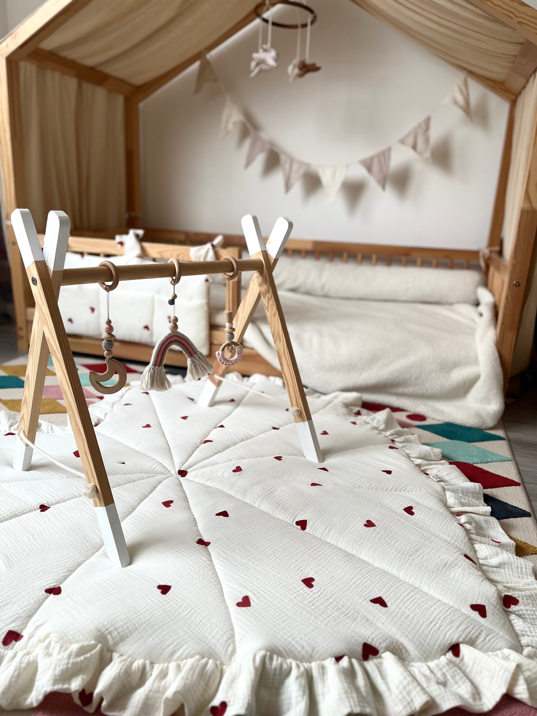 Heart-Shaped Muslin Play Mat with Ruffles