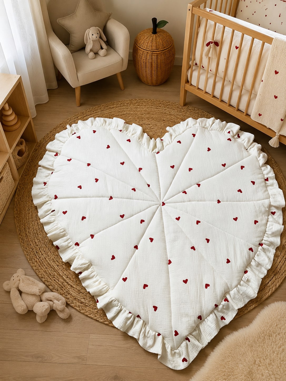 Heart-Shaped Muslin Play Mat with Ruffles