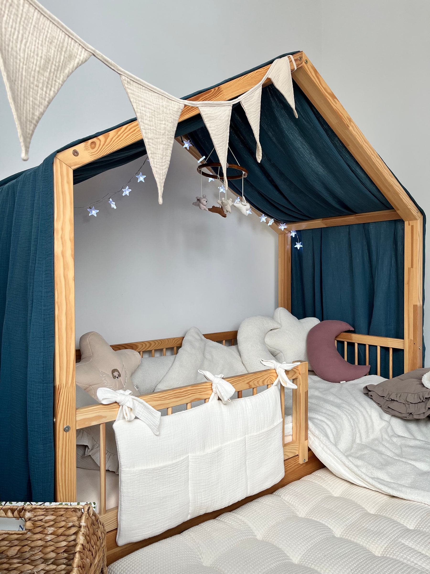 Musselin-Hausbett-Baldachin 400 x 145 cm - Hellgrau, Olive oder Dusty Blue